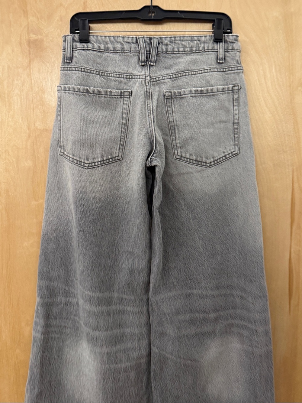 Zara Grey TRF Low Rise Wide Leg Elephant Jeans Acid Wash Full Length Sz 4/26 - Picture 12 of 16